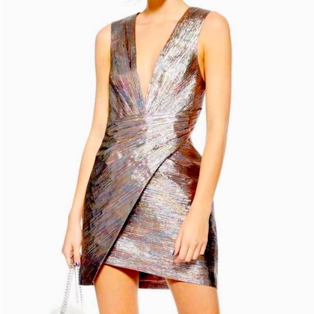 Topshop Rainbow Metallic Lame Mini dress NWT